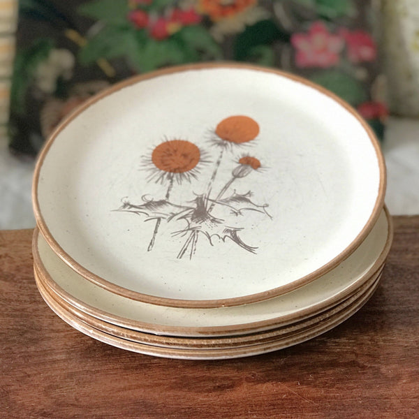 Lot de 4 grandes assiettes plates vintage en grès ADP décor Chardon par Hello Broc brocante en ligne