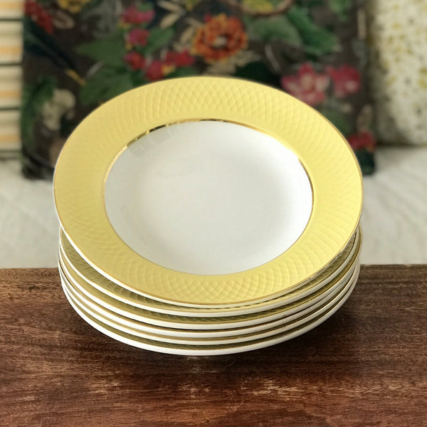 Lot 6 assiettes creuses Moulin des Loups Orchies décor jaune par Hello Broc brocante en ligne
