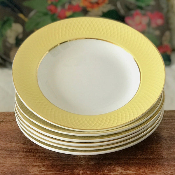 Lot 6 assiettes creuses vintage Moulin des Loups Orchies décor jaune par Hello Broc brocante en ligne