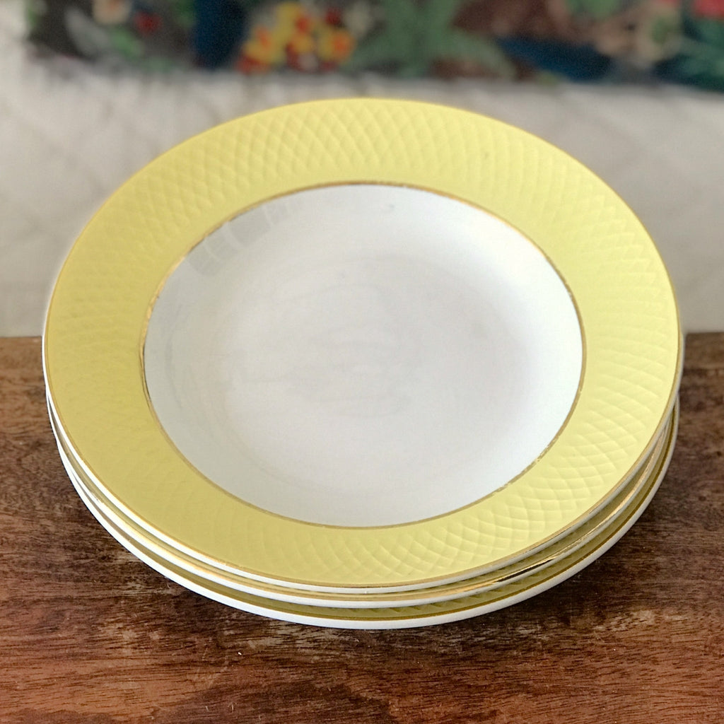 Lot 3 assiettes à soupe Moulin des Loups Orchies décor jaune diamètre 23 cm par Hello Broc brocante en ligne