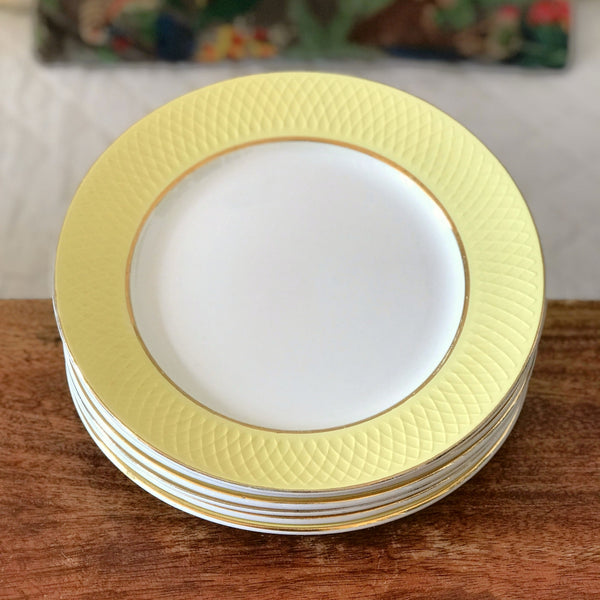 Lot 6 assiettes plates Moulin des Loups Orchies décor jaune par Hello Broc brocante en ligne