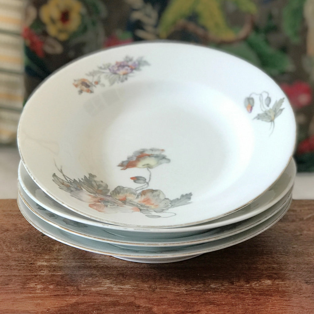 Lot de 4 assiettes à soupe ULIM Limoges France décor pavots ou coquelicots par Hello Broc brocante en ligne