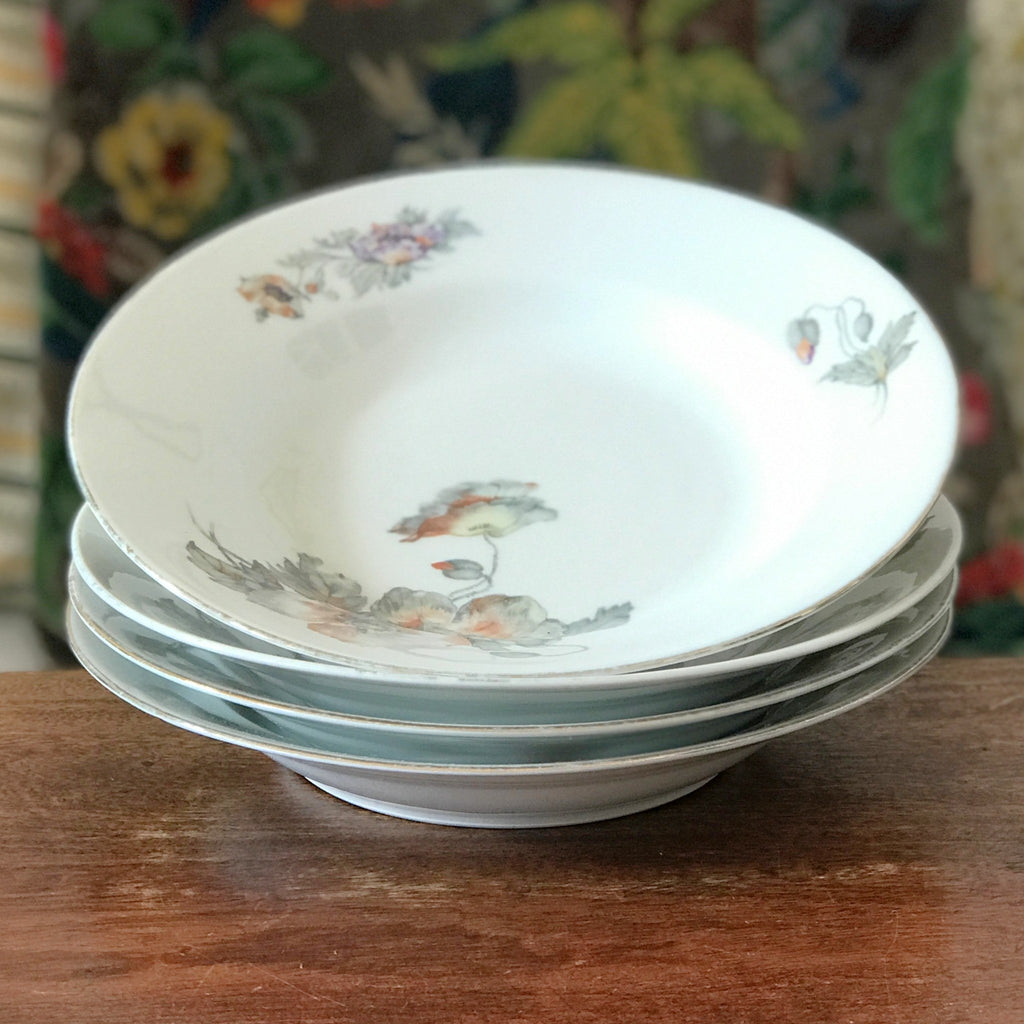 Lot de 4 assiettes à soupe ULIM Limoges France décor pavots ou coquelicots par Hello Broc brocante en ligne