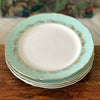 Lot de 4 assiettes plates en semi porcelaine Céranord France modèle Picardie blanche bordure vert menthe Circa 1950 par Hello Broc brocante en ligne
