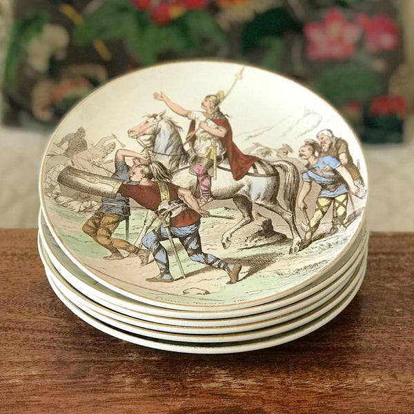 Lot de 6 assiettes anciennes de collection Terre de Fer polychrome Creil & Montereau Nos Gloires Militaires fin du 19ème siècle diamètre de 20 cm par Hello Broc brocante en ligne 