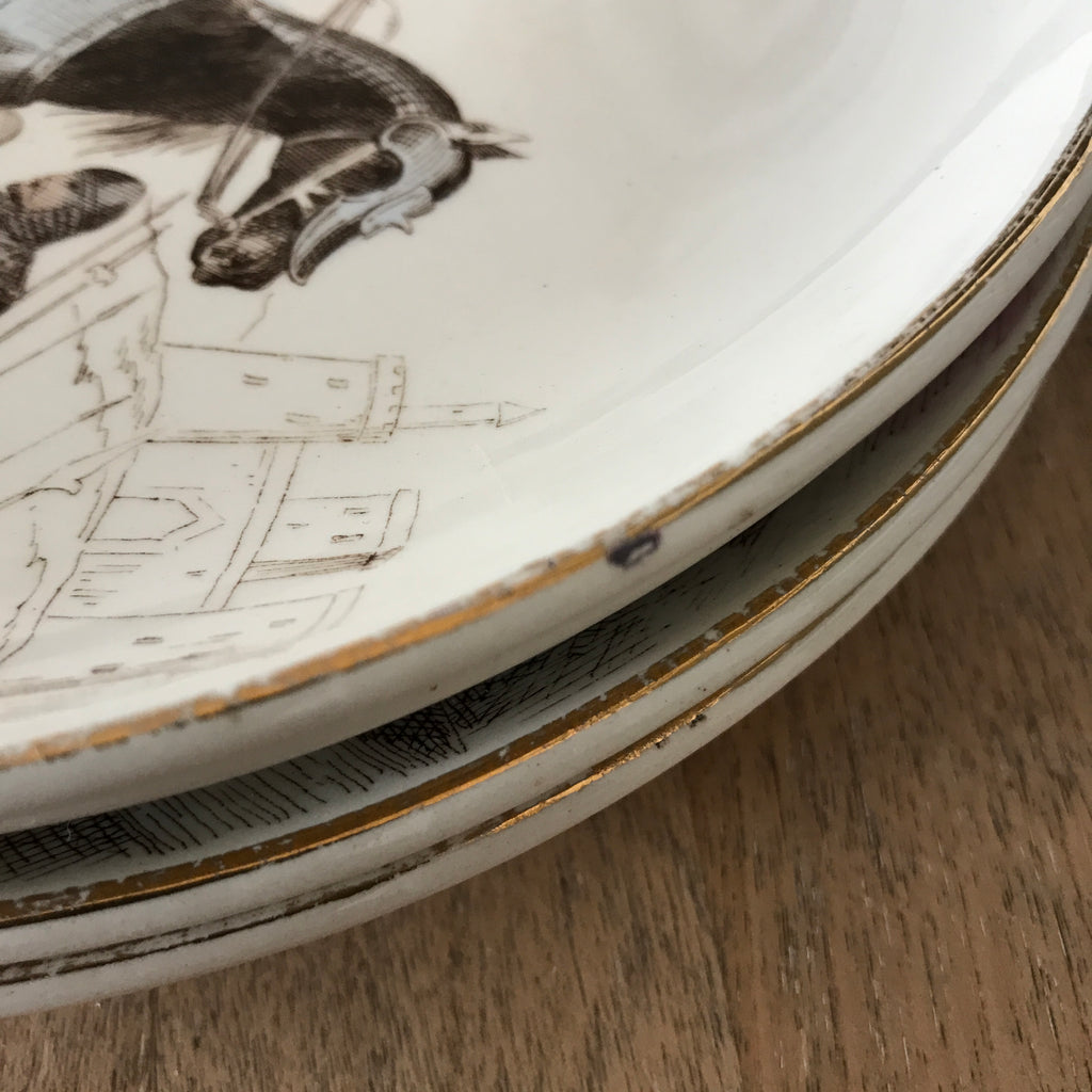 Lot de 6 assiettes anciennes de collection Terre de Fer polychrome Creil & Montereau Nos Gloires Militaires fin du 19ème siècle diamètre de 20 cm par Hello Broc brocante en ligne 