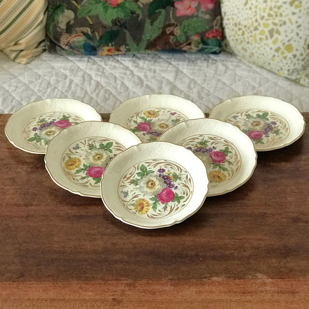 Ensemble de 6 assiettes à dessert en céramique de Céranord France décor bouquet fleurs par Hello Broc brocante en ligne