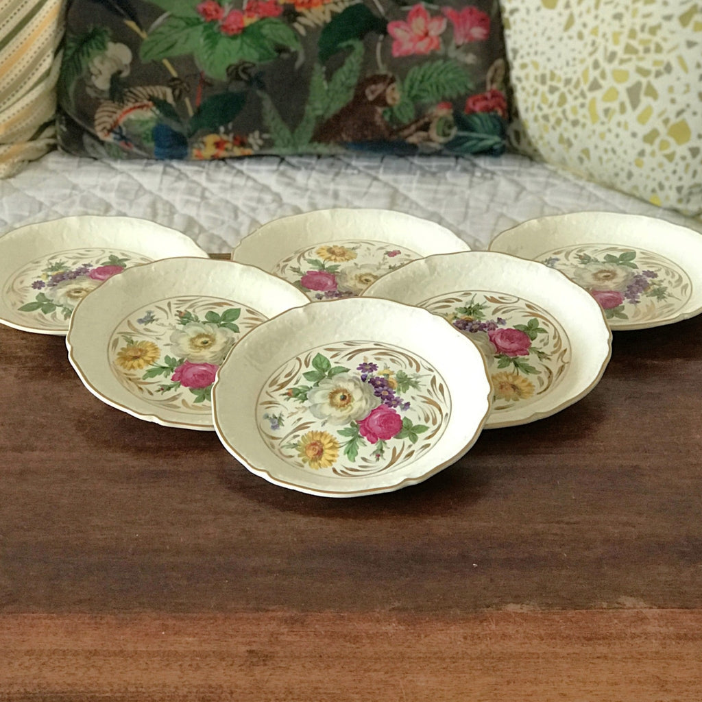 Ensemble de 6 assiettes à dessert en céramique de Céranord France décor bouquet fleurs par Hello Broc brocante en ligne