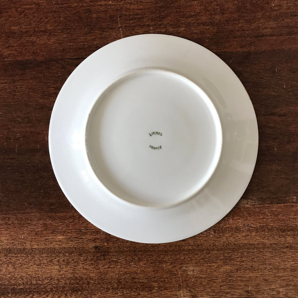 Lot de 6 assiettes à dessert en porcelaine de Limoges bordure jaune et fleurs multicolores par Hello Broc brocante en ligne