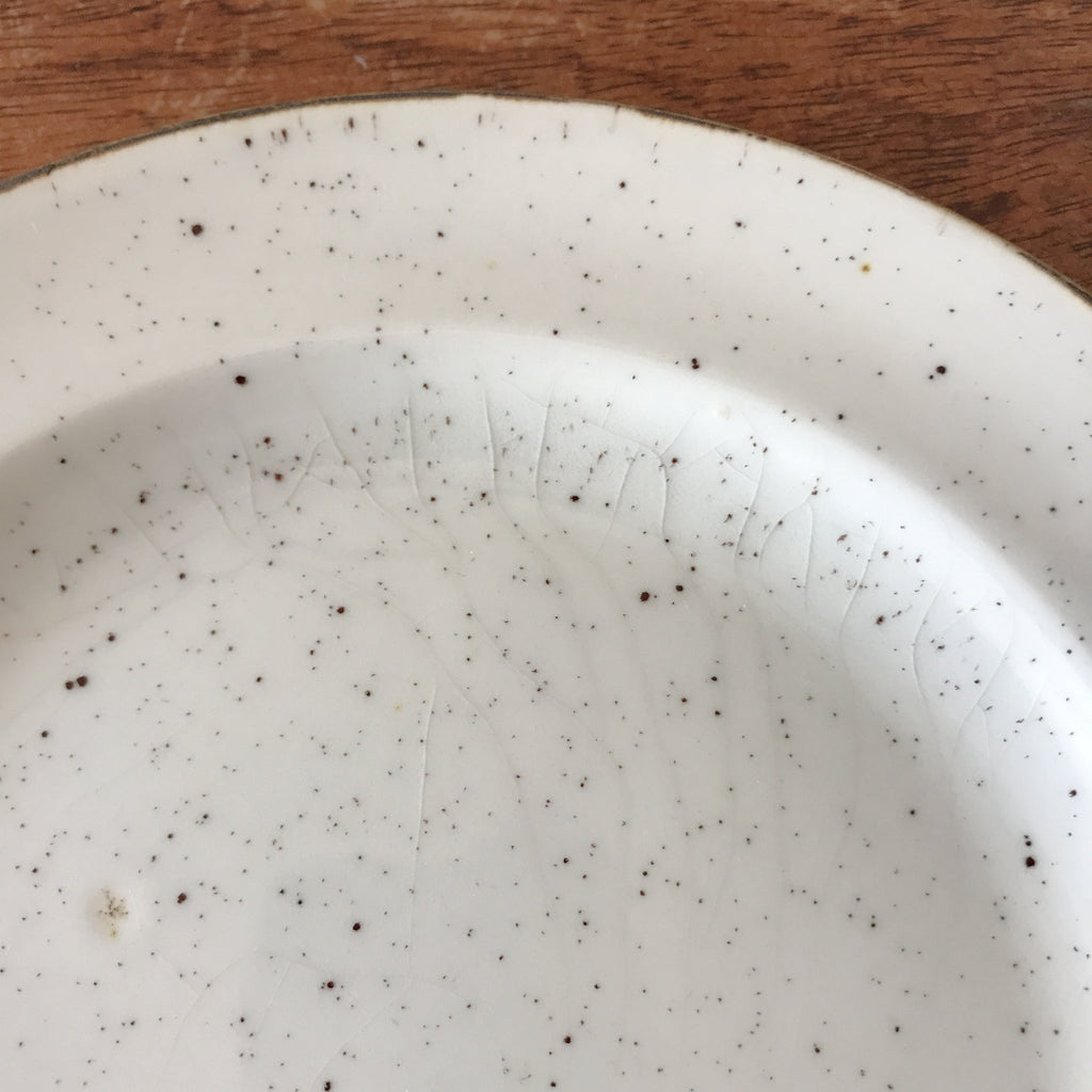 Lot de 6 assiettes à dessert en faïence à l'effet moucheté fabriquées en Angleterre par Hello Broc brocante en ligne