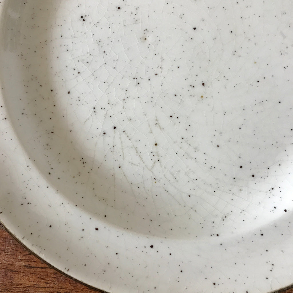 Lot de 6 assiettes à dessert en faïence à l'effet moucheté fabriquées en Angleterre par Hello Broc brocante en ligne