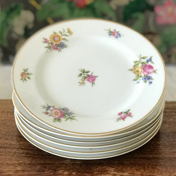 Lot de 6 assiettes à dessert vintage en porcelaine de Limoges Charles Ahrenfeldt décor fleurs multicolores par Hello Broc brocante en ligne