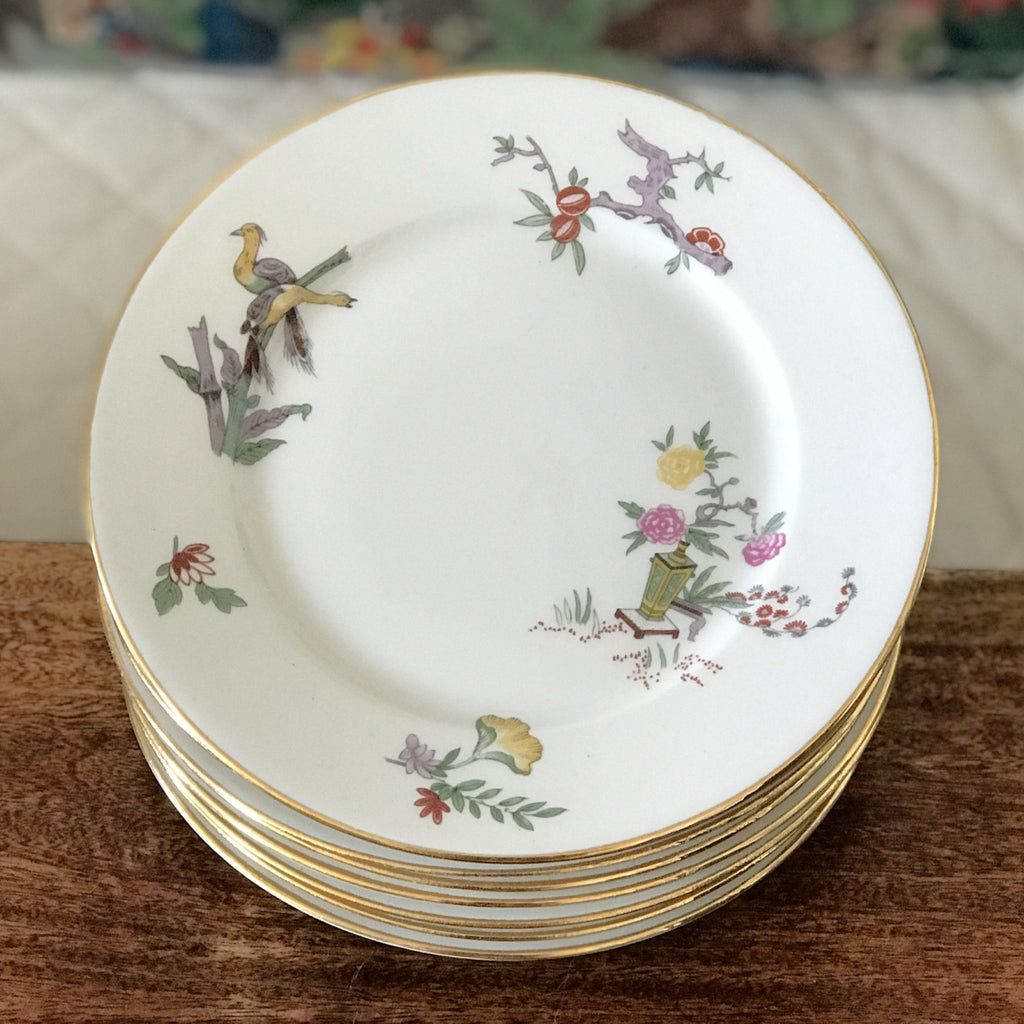 Lot de 8 assiettes à dessert anciennes en porcelaine de Limoges W.G. & Co décor japonisant par Hello Broc brocante en ligne
