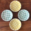 Ensemble de 4 petites assiettes à thé ou à dessert vintage années 60 de Salins France décor Croisette jaune ou vert par Hello Broc brocante en ligne