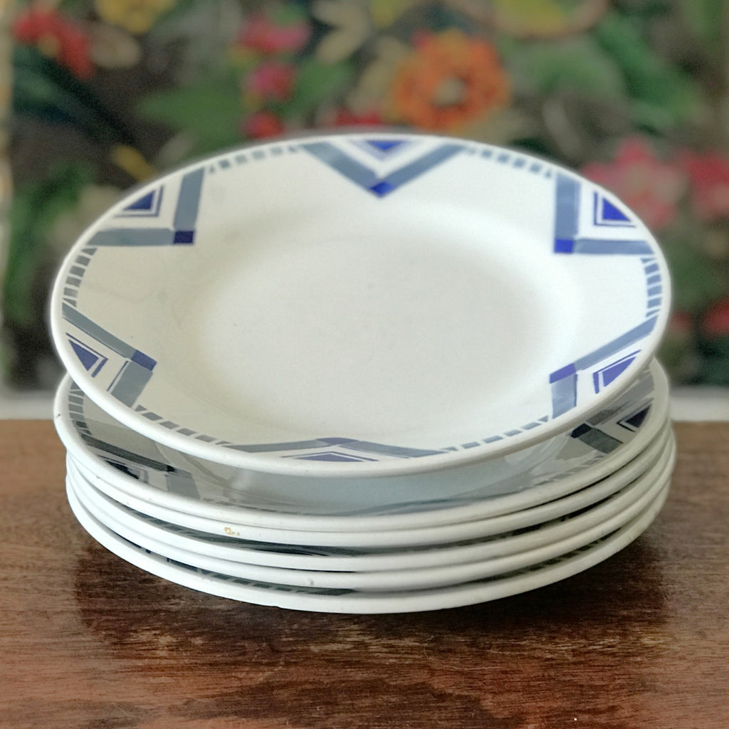 Lot de 6 assiettes à dessert Art Déco décor Pax par Moulin des Loups et Hamage Orchies France diamètre de 19 cm par Hello Broc brocante en ligne