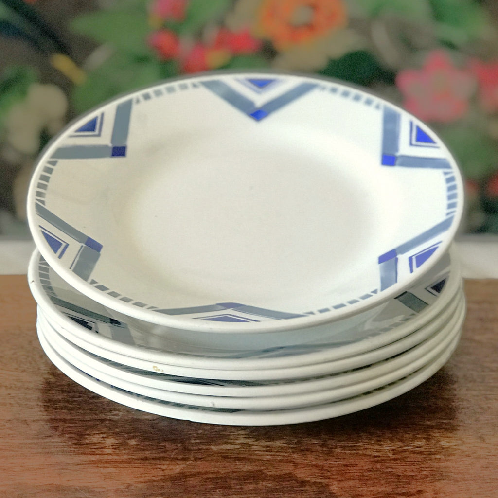Lot de 6 assiettes à dessert Art Déco décor Pax par Moulin des Loups et Hamage Orchies France diamètre de 19 cm par Hello Broc brocante en ligne