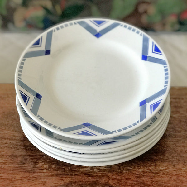 Lot de 6 assiettes à dessert Art Déco décor Pax par Moulin des Loups et Hamage Orchies France diamètre de 19 cm par Hello Broc brocante en ligne