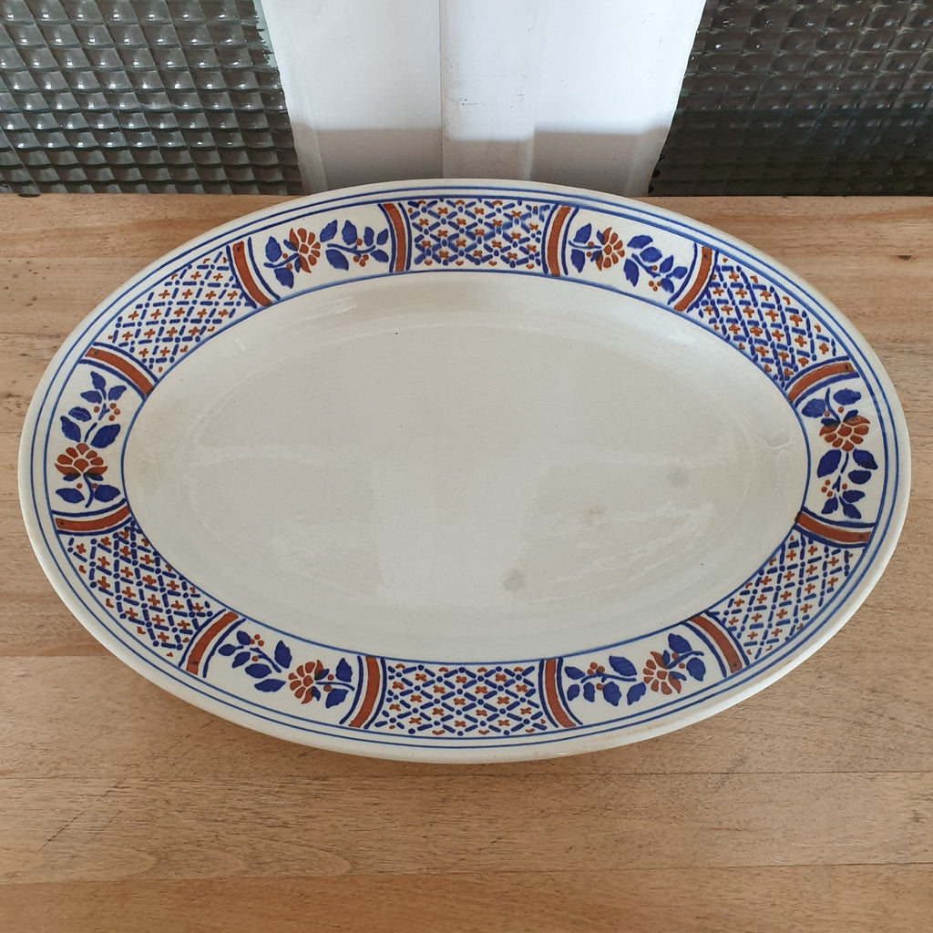 Plat ovale ancien en faïence de Lunéville décor Rouennais par Hello Broc brocante en ligne