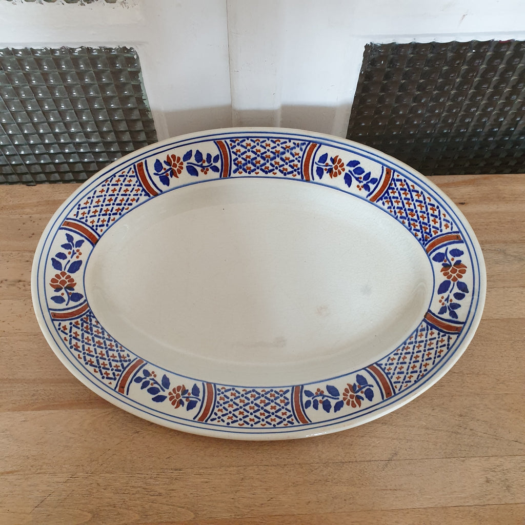 Plat ovale ancien en faïence de Lunéville décor Rouennais par Hello Broc brocante en ligne