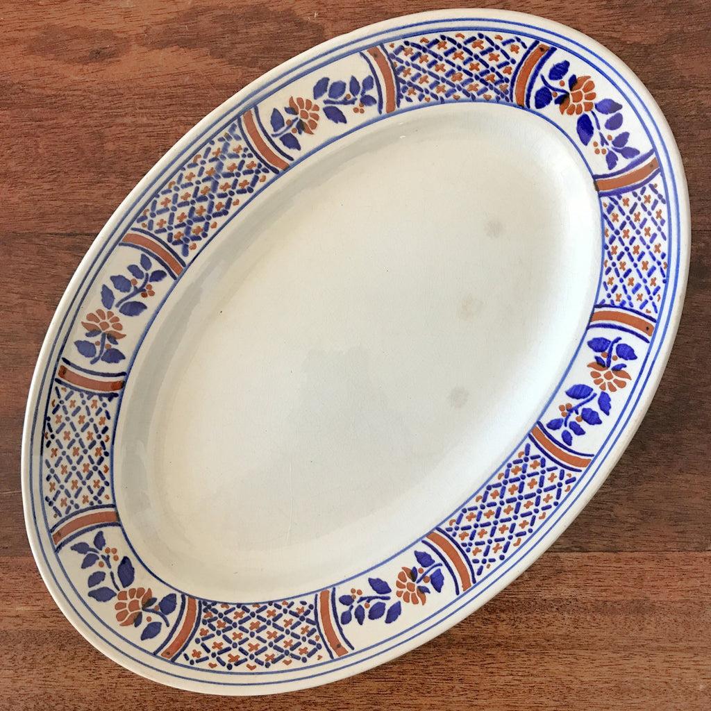 Plat ovale ancien en faïence de Lunéville Keller & Guérin décor Rouennais dimensions 32 x 22 cm par Hello Broc brocante en ligne