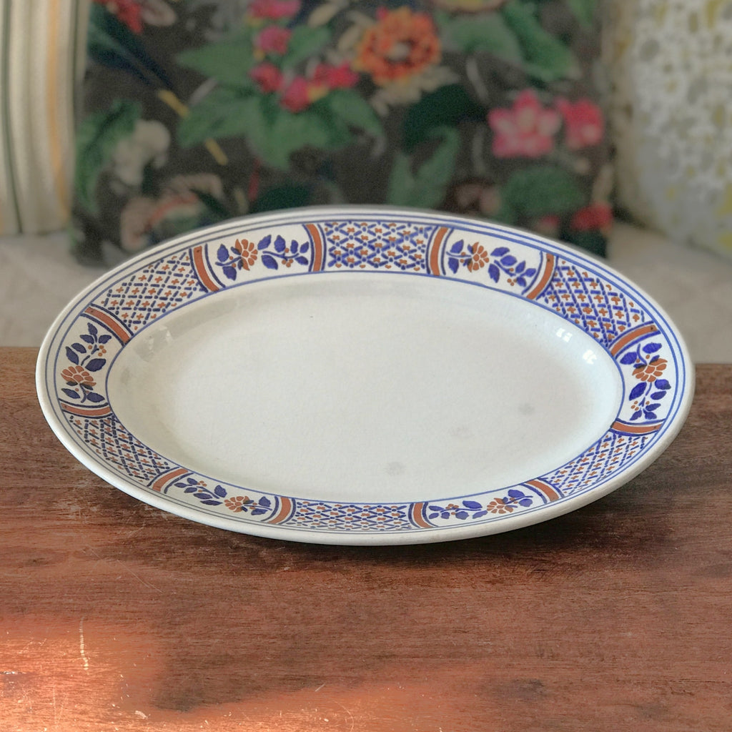 Plat ovale ancien en faïence de Lunéville décor Rouennais par Hello Broc brocante en ligne