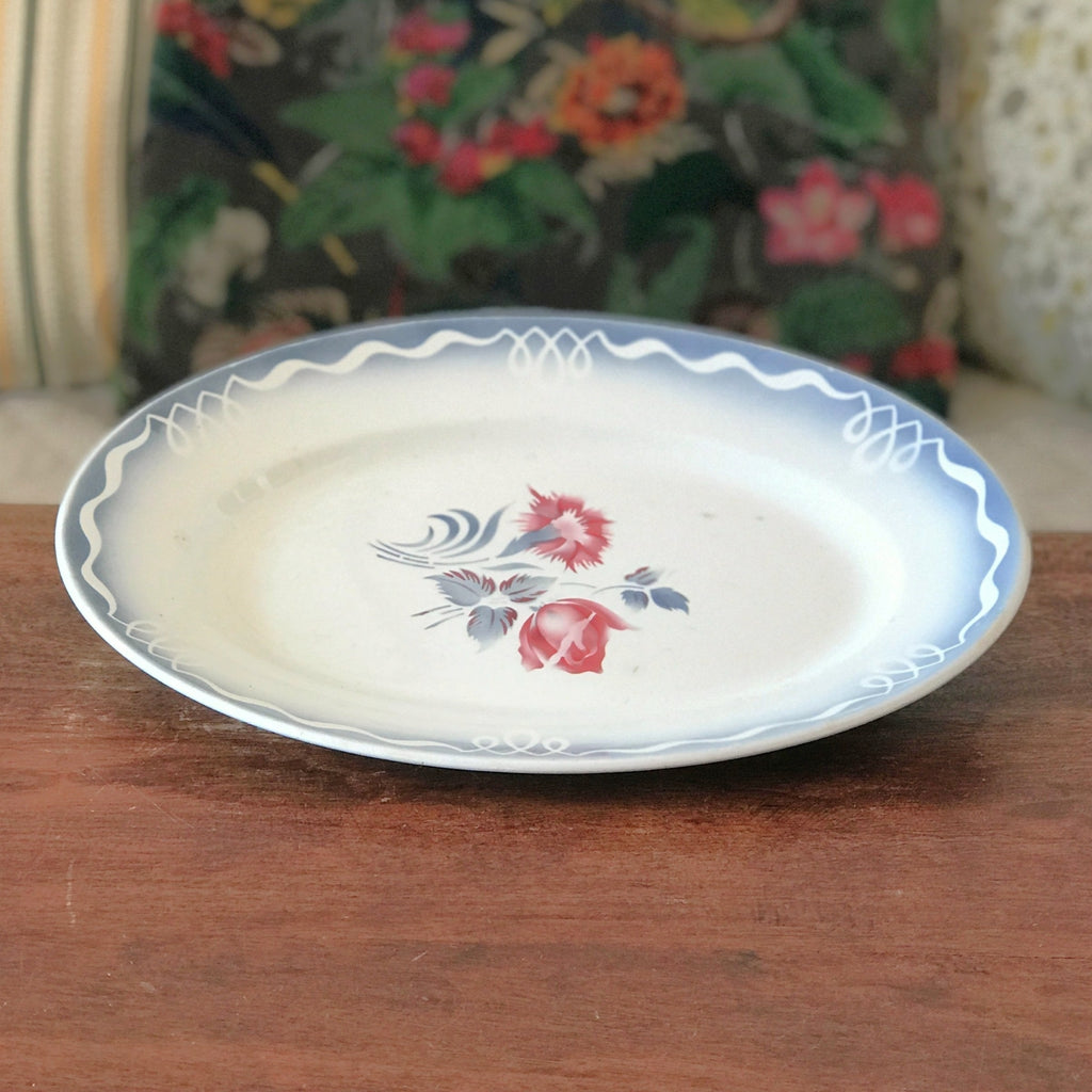 Plat de service et de présentation vintage ovale en faïence décor Juliette de Digoin Sarreguemines par Hello Broc brocante en ligne