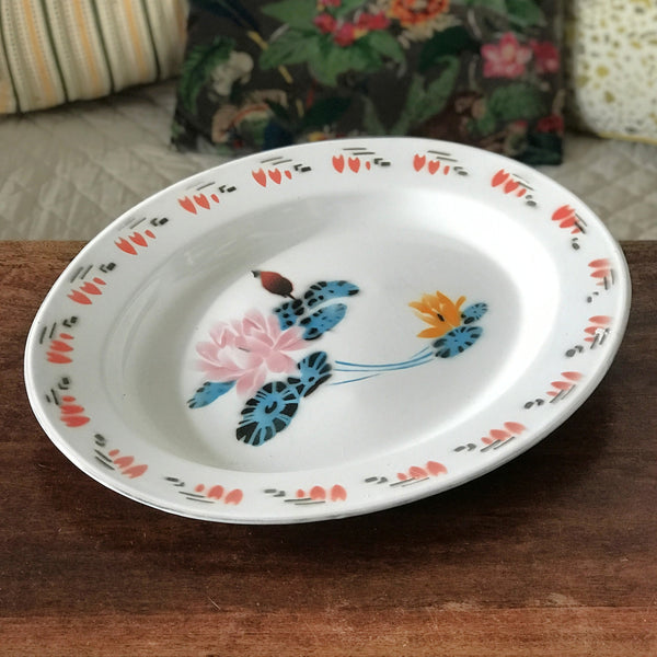 Très grand plat de service vintage de forme ovale en métal émaillé de marque Bon Voyage par Hello Broc brocante en ligne 