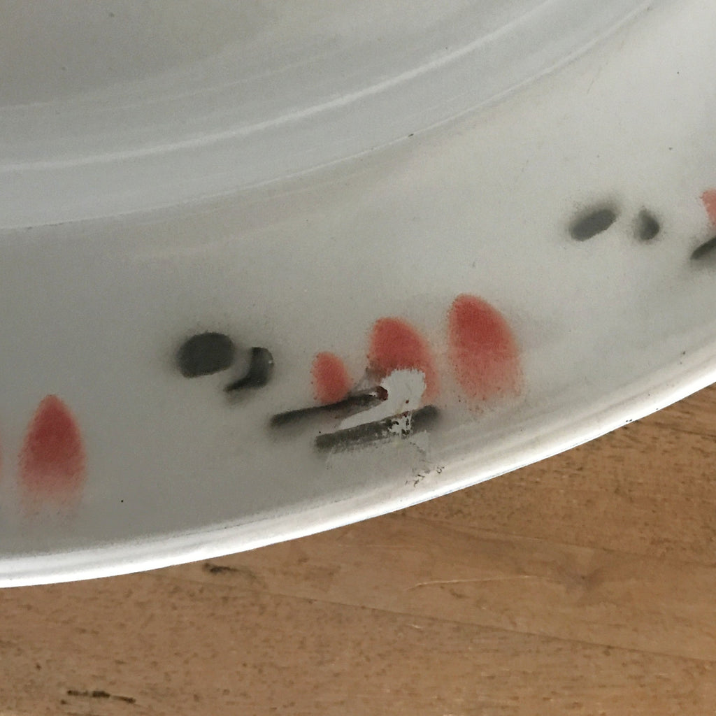 Très grand plat de service vintage de forme ovale en métal émaillé longueur 45 cm de marque Bon Voyage par Hello Broc brocante en ligne 