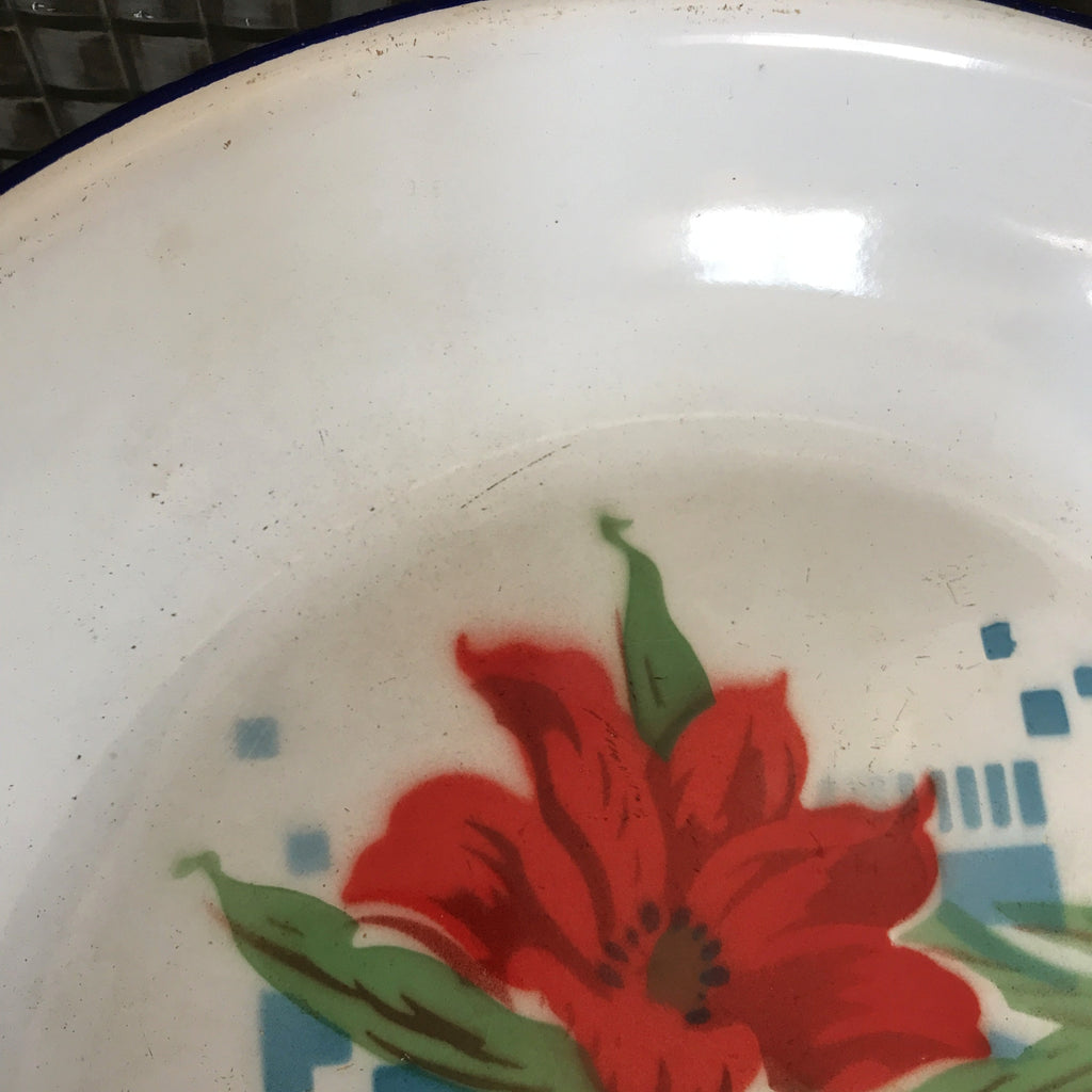 Plat de service vintage rond et creux Bumper Harvest en métal émaillé diamètre 27 cm par Hello Broc brocante en ligne