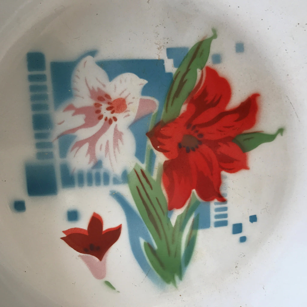 Plat de service vintage rond et creux Bumper Harvest en métal émaillé diamètre 27 cm par Hello Broc brocante en ligne