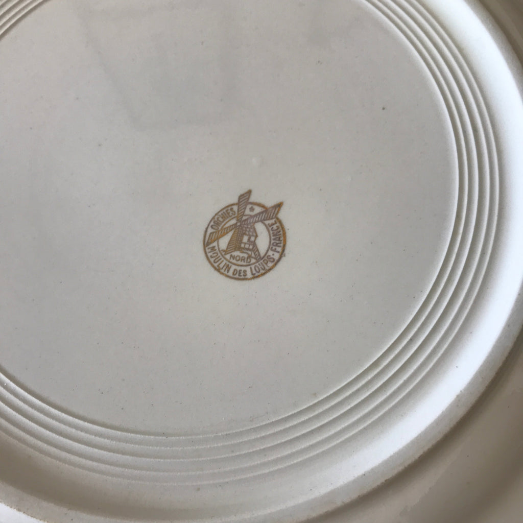 Plat de service rond en faïence blanche et jaune Orchies Moulin des Loups France diamètre de 27 cm par Hello Broc brocante en ligne