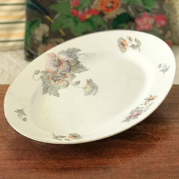 Grand plat de service ovale en porcelaine ULIM Limoges France à décor pavots longueur 40 cm par Hello Broc brocante en ligne