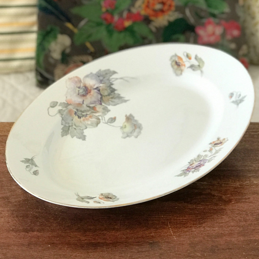 Grand plat de service ovale en porcelaine ULIM Limoges France à décor pavots par Hello Broc brocante en ligne