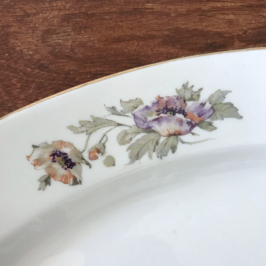 Grand plat de service ovale en porcelaine ULIM Limoges France à décor pavots par Hello Broc brocante en ligne