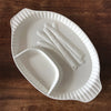 Grand plat à asperges en céramique blanche longueur 43 cm par Hello Broc brocante en ligne
