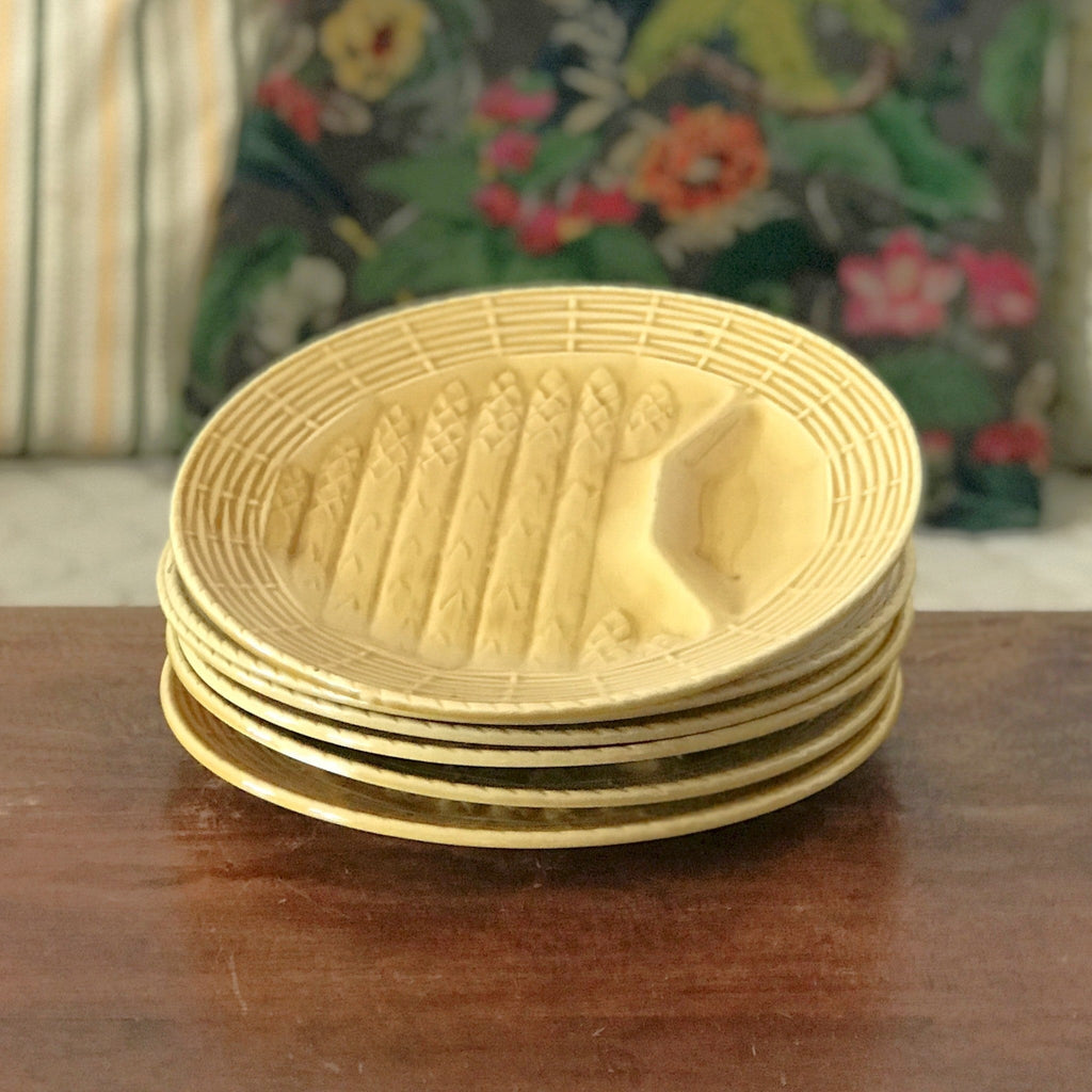 Lot de 6 assiettes à asperges jaune moutarde de Sarreguemines par Hello Broc brocante en ligne