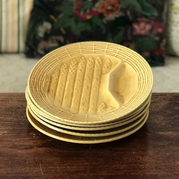 Lot de 6 assiettes à asperges jaune moutarde de Sarreguemines par Hello Broc brocante en ligne