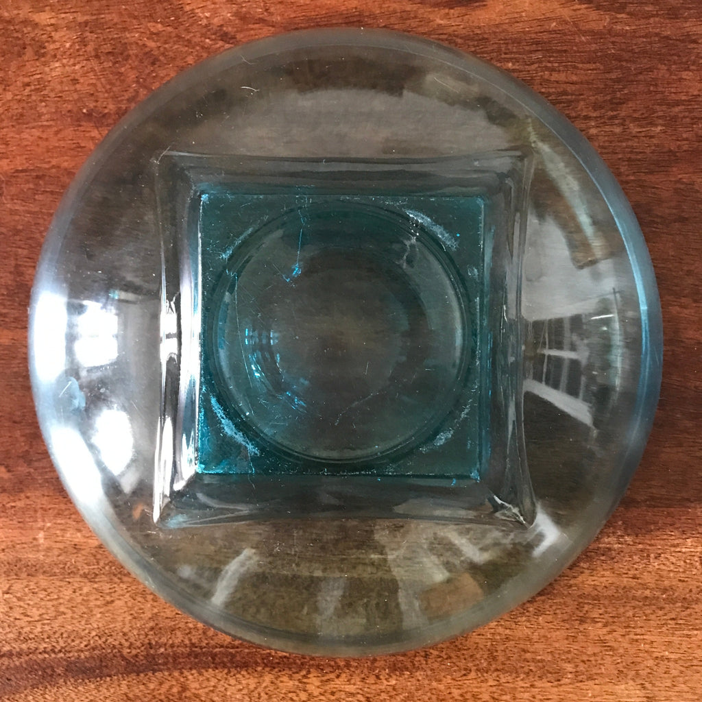 Grand saladier années 50 de style Art Déco en verre moulé bleu par Hello Broc brocante en ligne