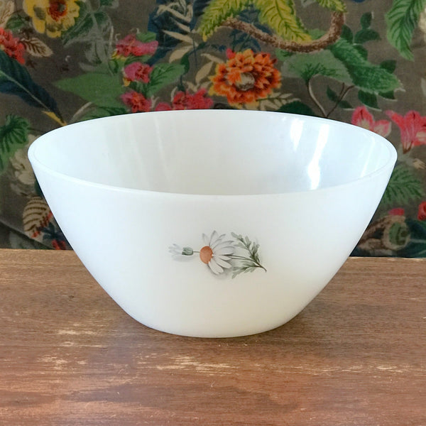 Petit saladier vintage en verre opalin Arcopal décor Marguerite hauteur 8 cm diamètre 17 cm