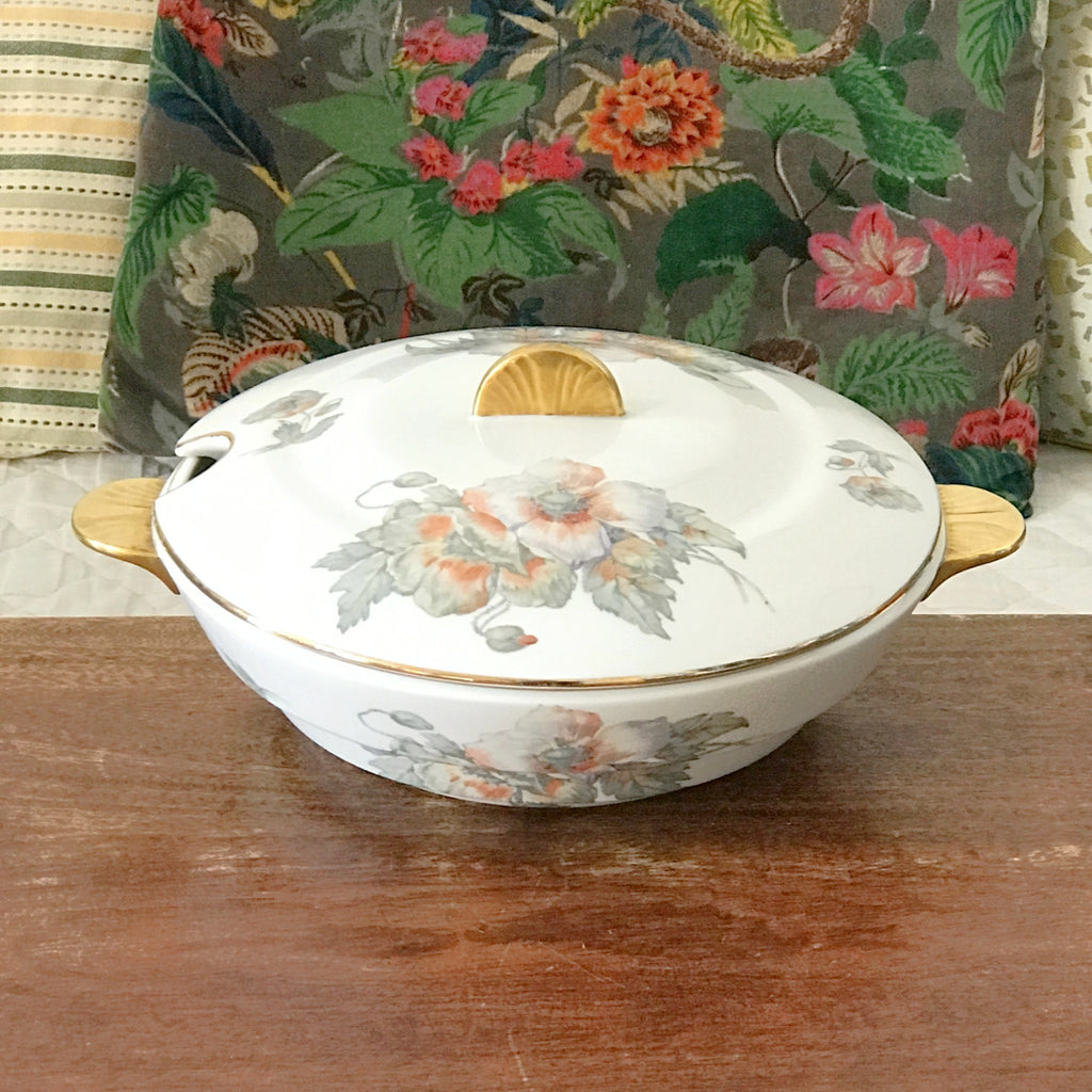 Grande soupière Art Déco ULIM en porcelaine de Limoges décor fleurs de pavot par Hello Broc brocante en ligne