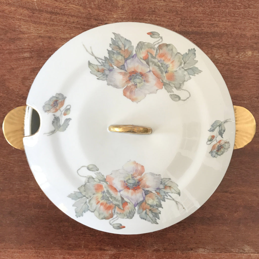 Grande soupière Art Déco ULIM en porcelaine de Limoges décor fleurs de pavot par Hello Broc brocante en ligne