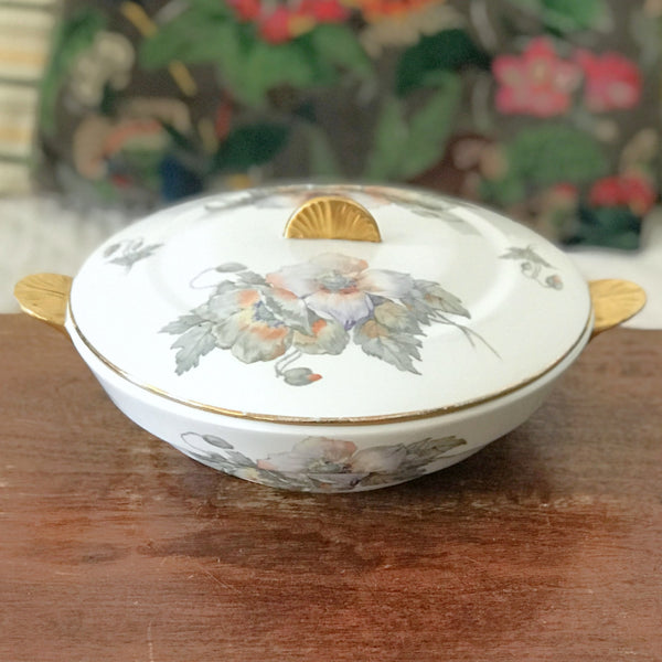 Légumier ou soupière Art Déco ULIM en porcelaine de Limoges décor fleurs de pavot coquelicot par Hello Broc brocante en ligne