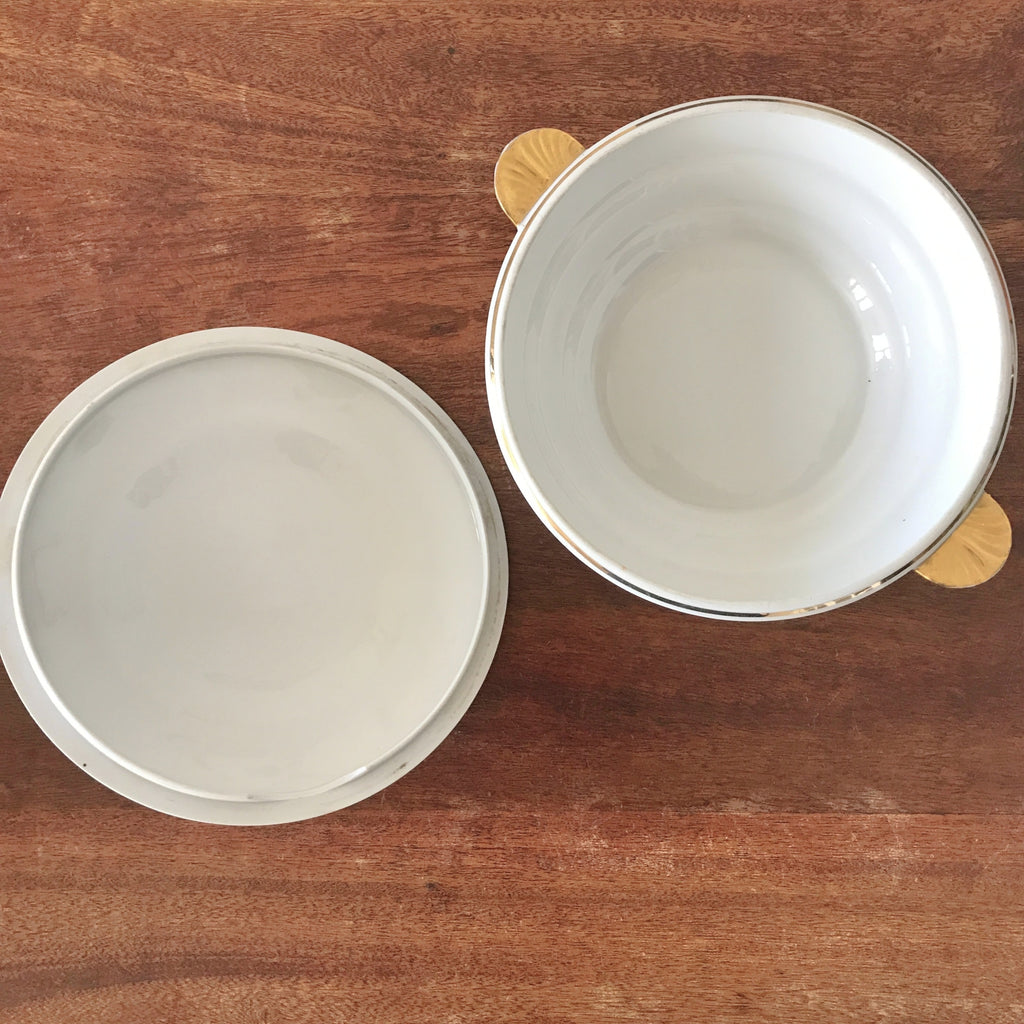 Légumier ou soupière Art Déco ULIM en porcelaine de Limoges décor fleurs de pavot coquelicot par Hello Broc brocante en ligne