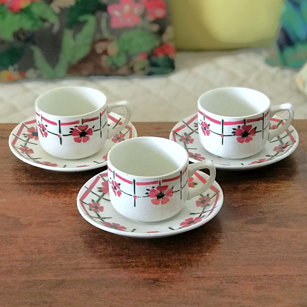 Ensemble de 3 tasses et sous-tasses à café décor Monique de Céranord Saint Amand Nord par Hello Broc brocante en ligne