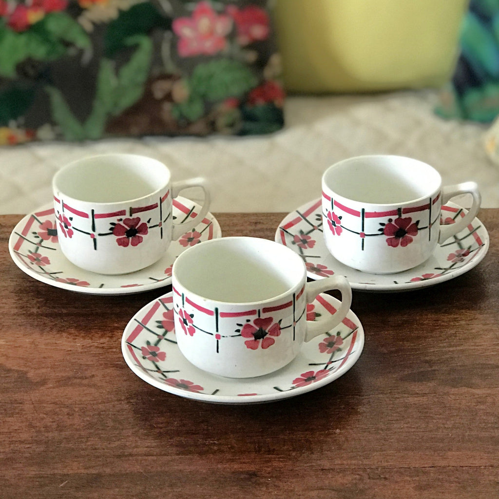 Ensemble de 3 tasses et sous-tasses à café décor Monique de Céranord Saint Amand Nord par Hello Broc brocante en ligne