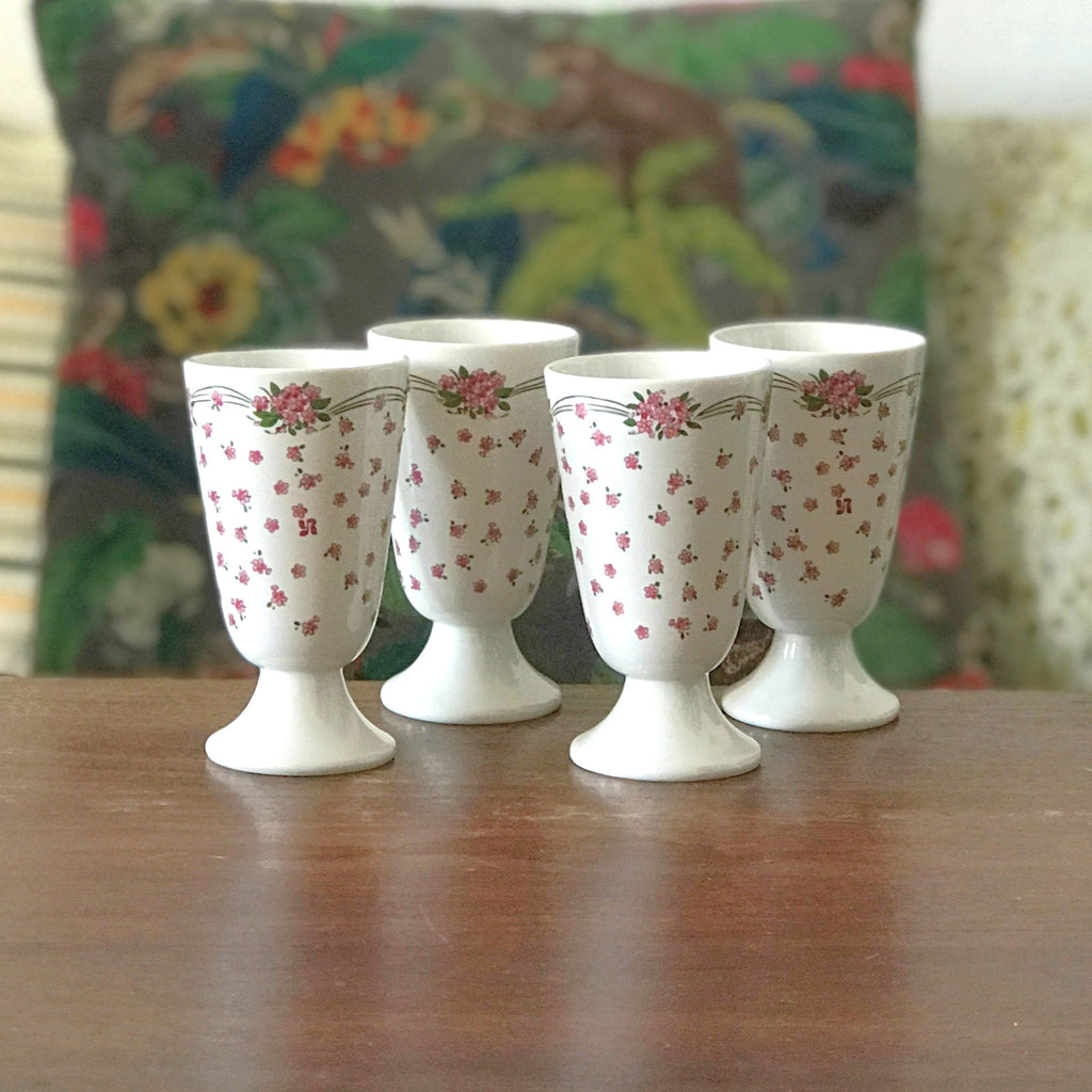 Ensemble de 4 mazagrans publicitaires fleuris en céramique Yves Rocher par Hello Broc brocante en ligne