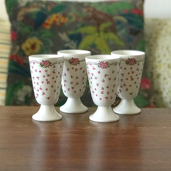 Ensemble de 4 mazagrans publicitaires fleuris en céramique Yves Rocher par Hello Broc brocante en ligne