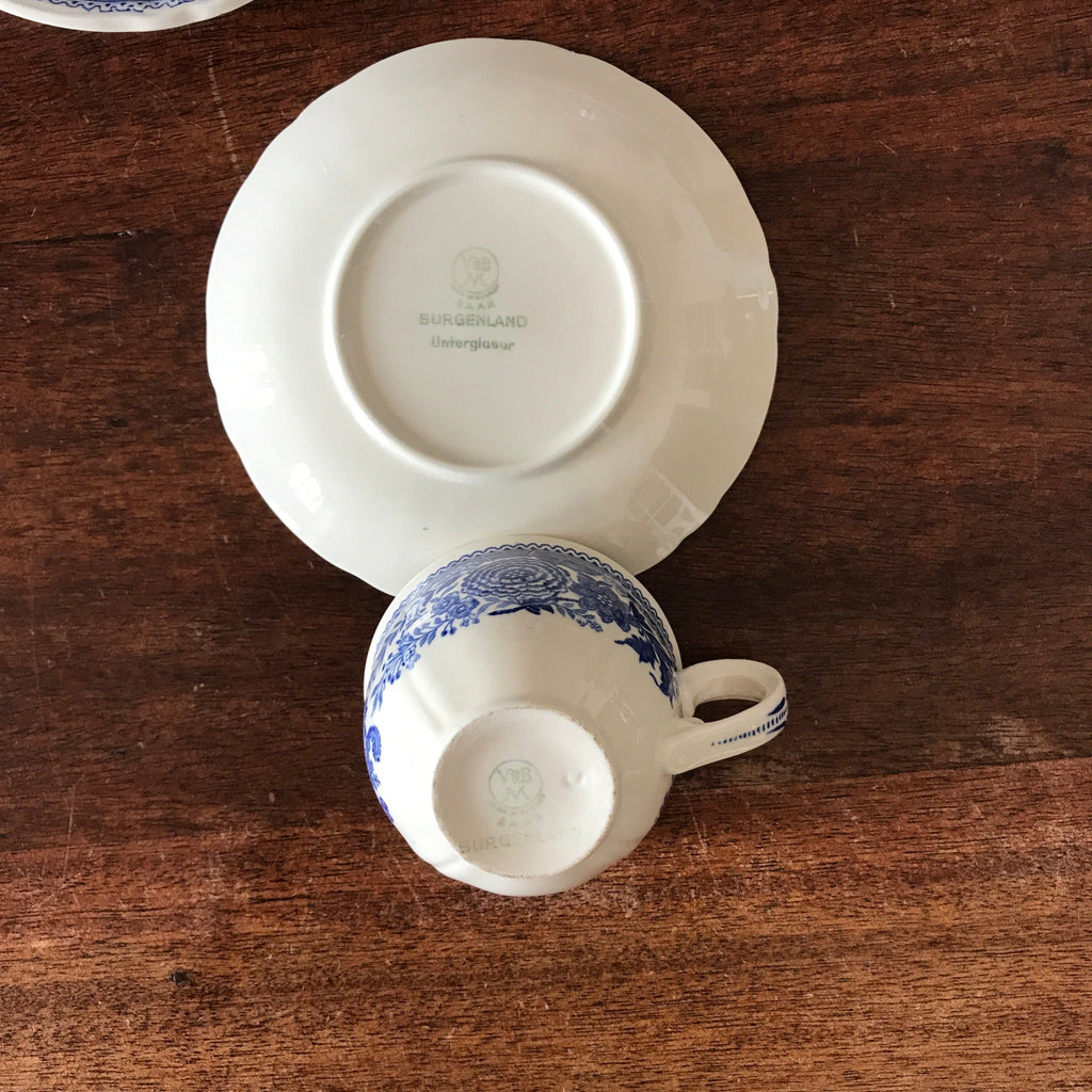 Ensemble de 4 tasses et 4 sous-tasses à café Villeroy & Boch décor Burgenland bleu par Hello Broc brocante en ligne