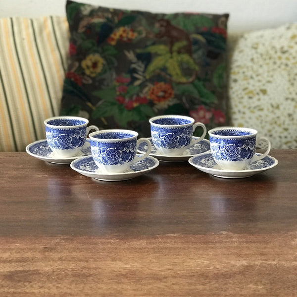 Ensemble de 4 tasses et 4 sous-tasses à café Villeroy & Boch décor Burgenland bleu par Hello Broc brocante en ligne