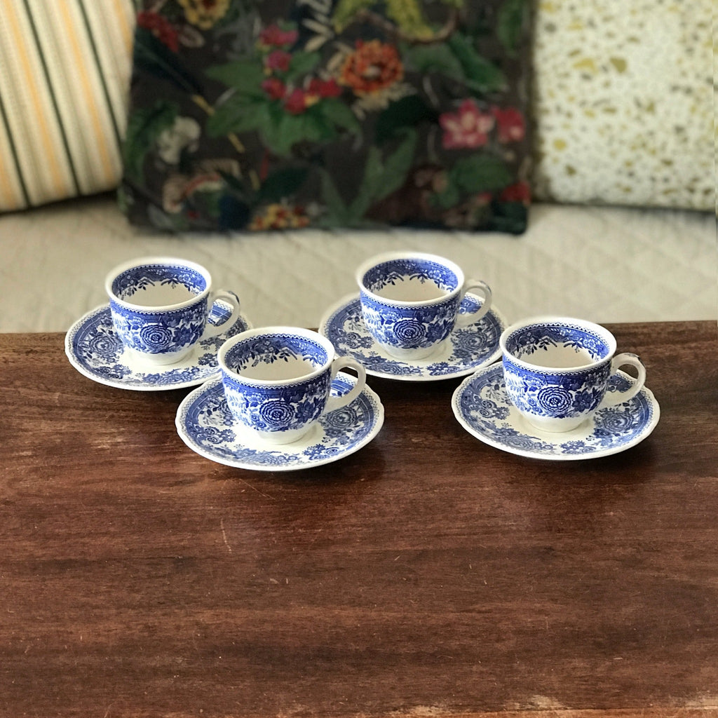 Ensemble de 4 tasses et 4 sous-tasses à café Villeroy & Boch décor Burgenland bleu par Hello Broc brocante en ligne